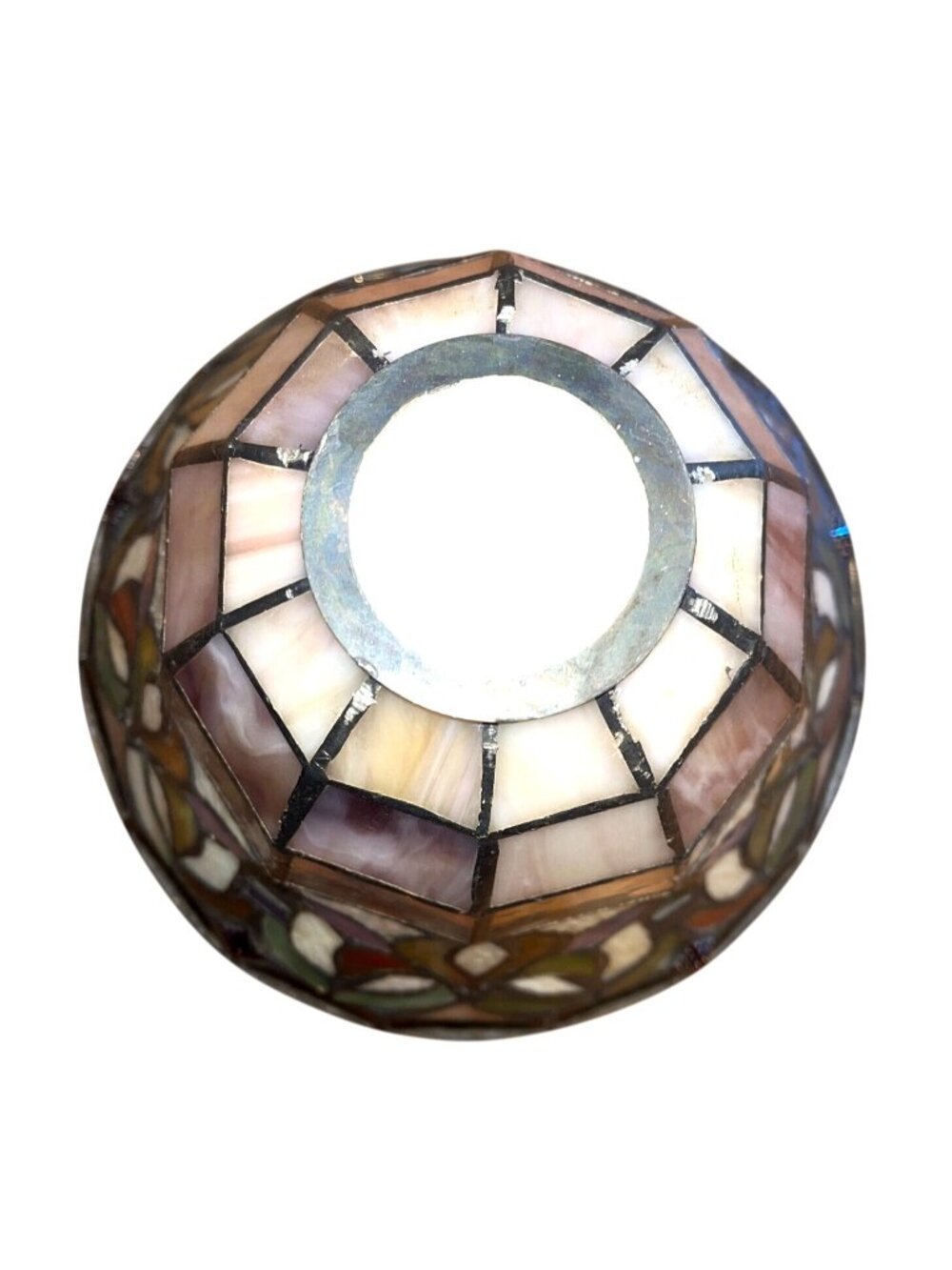 Vtg Tiffany Style Stained Glass Bell Lamp Shade 9"x6" Geometric & Floral Motifs - Picture 5 of 5